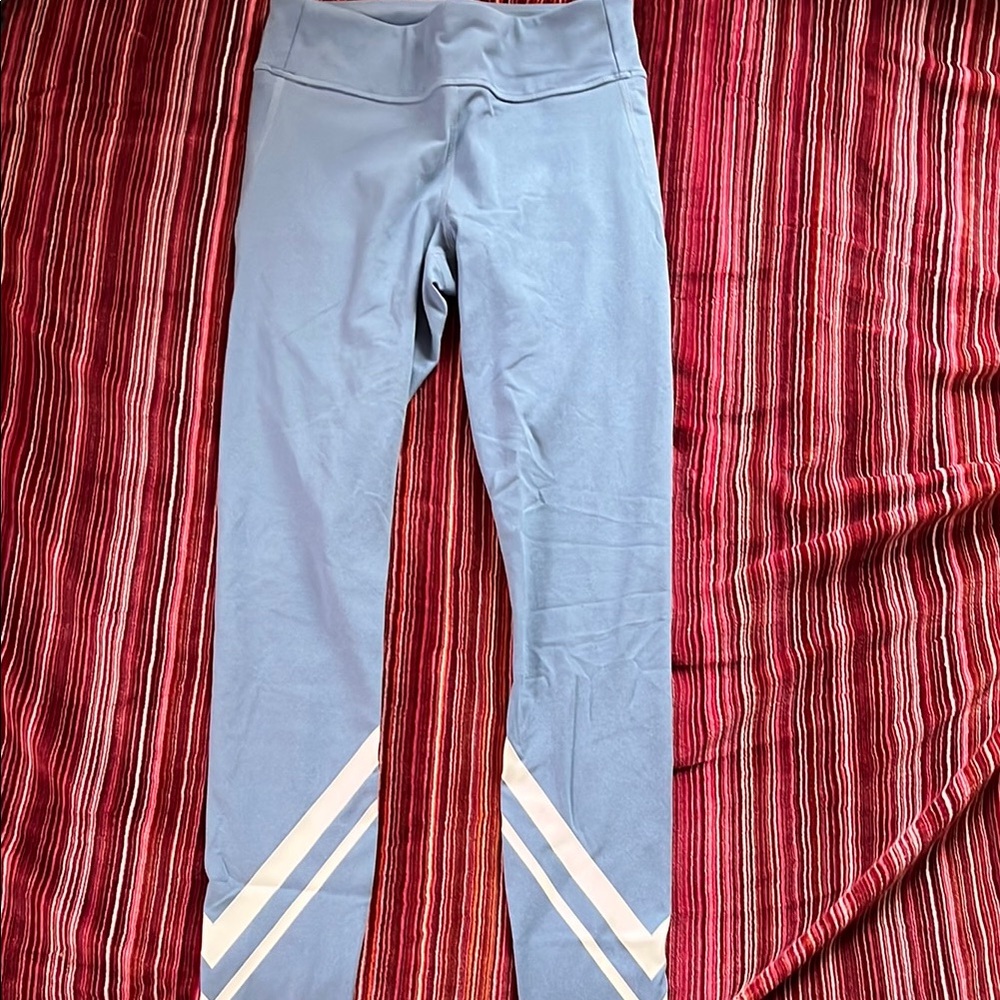 Blue Leggings with White Stripes